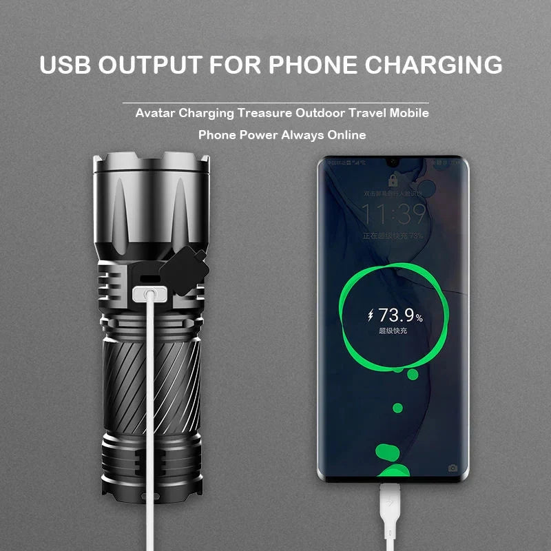 P90 Imported Super Bright Rechargeable Torch Powerful 1 Km Long Range Led Flashlight