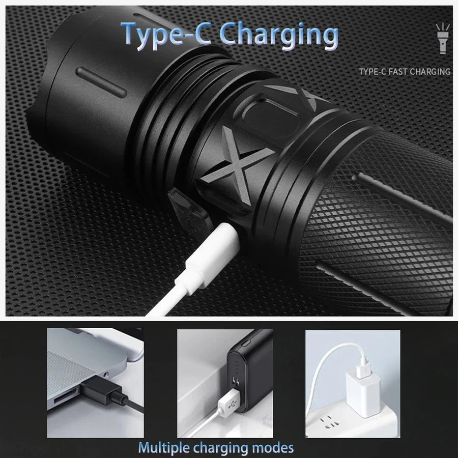 P90 Imported Super Bright Rechargeable Torch Powerful 1 Km Long Range Led Flashlight