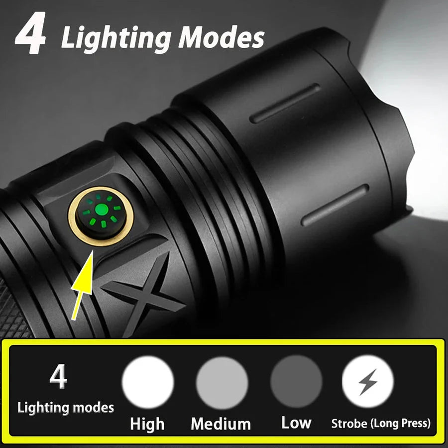 P90 Imported Super Bright Rechargeable Torch Powerful 1 Km Long Range Led Flashlight